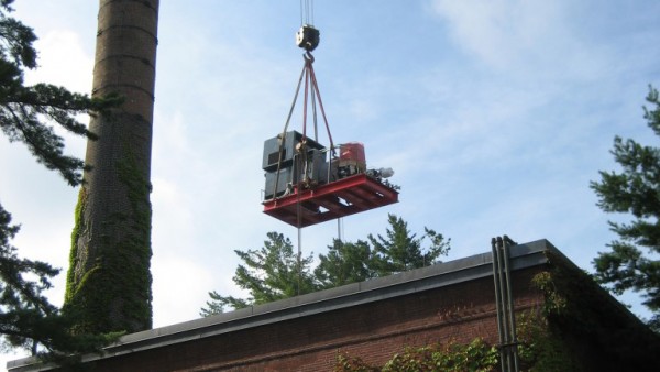 Exterior building systems being installed